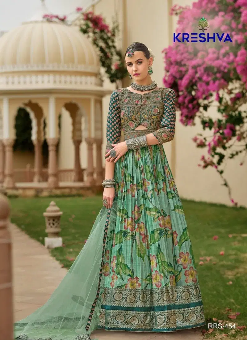 Pastel Green Colour Aadyasha By Kreshva Smooth Silk Reception wear Gown Wholesale Online RRS 454