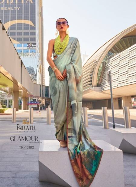 Pastel Green Colour Glamour By Trirath Swiss Satin Digital Printed Saree Wholesalers In Delhi 10182