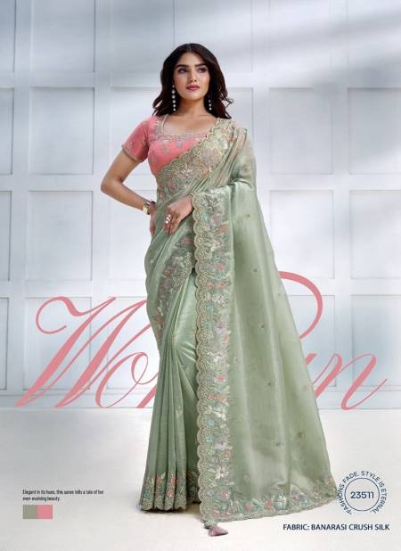 Pastel Green Colour Majestica 23500 By Mahotsav Party Wear Saree Best Wholesale Shop In Surat 23511