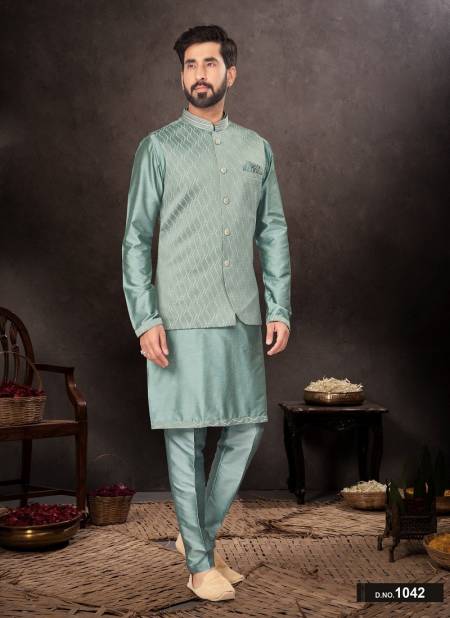 Pastel Grey Colour GS Fashion Occasion Wear Mens Designer Modi Jacket Kurta Pajama Orders In India 1042