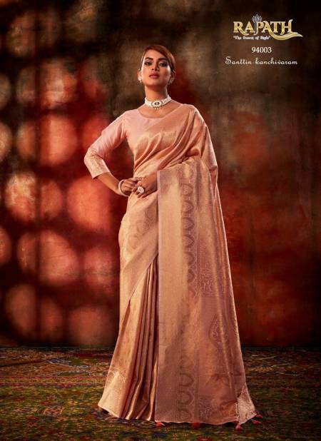 Pastel Peach Colour Stella Silk By Rajpath Kanjivaram Silk Designer Saree Catalog 94003