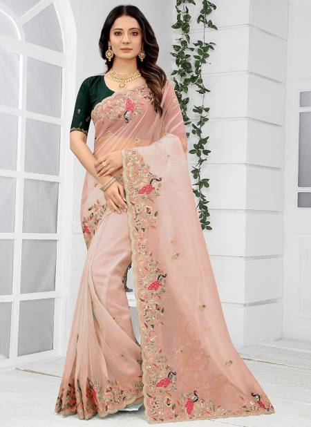 Organza Saree with blouse in Peach colour 6576 | Party wear sarees, Saree  designs, Fancy sarees