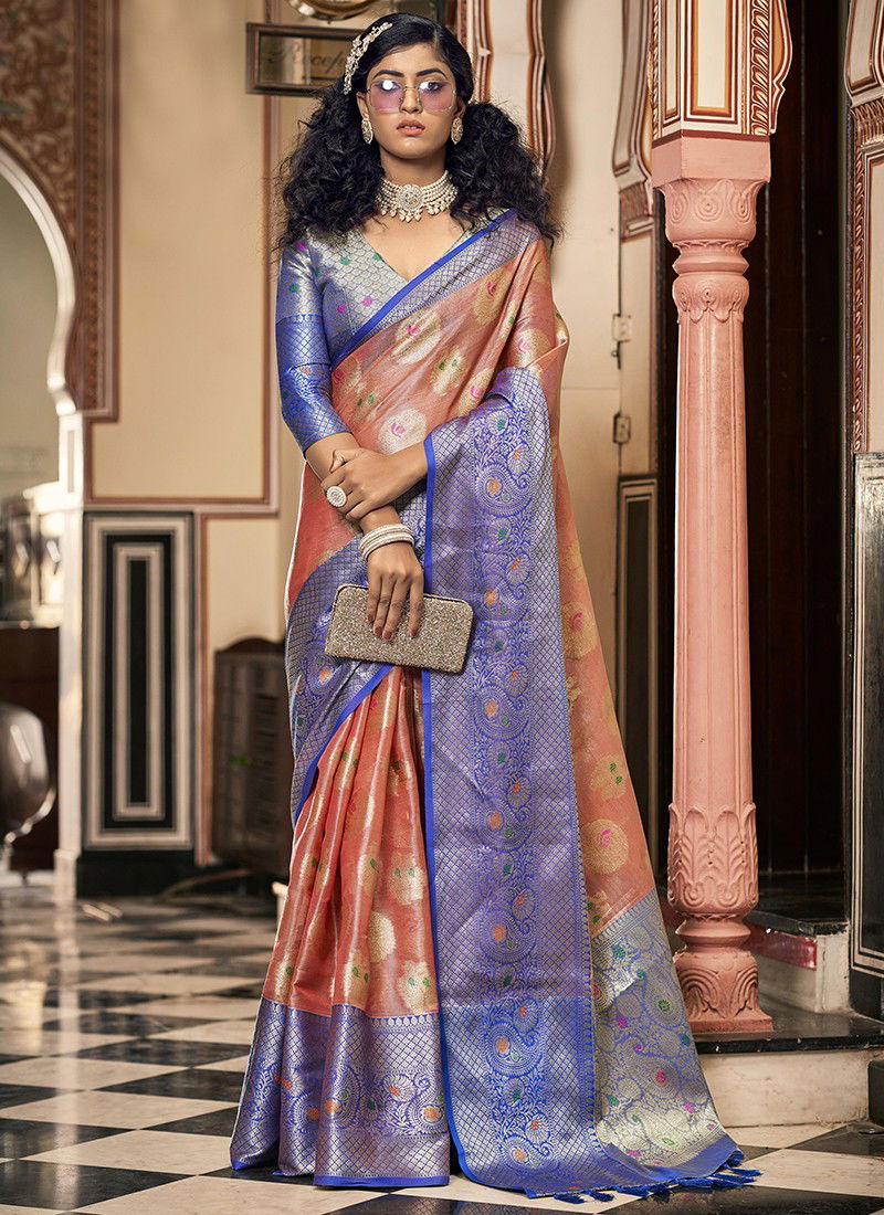 Peach And Blue BK 8727 Festive Wear Wholesale Silk Sarees 6011