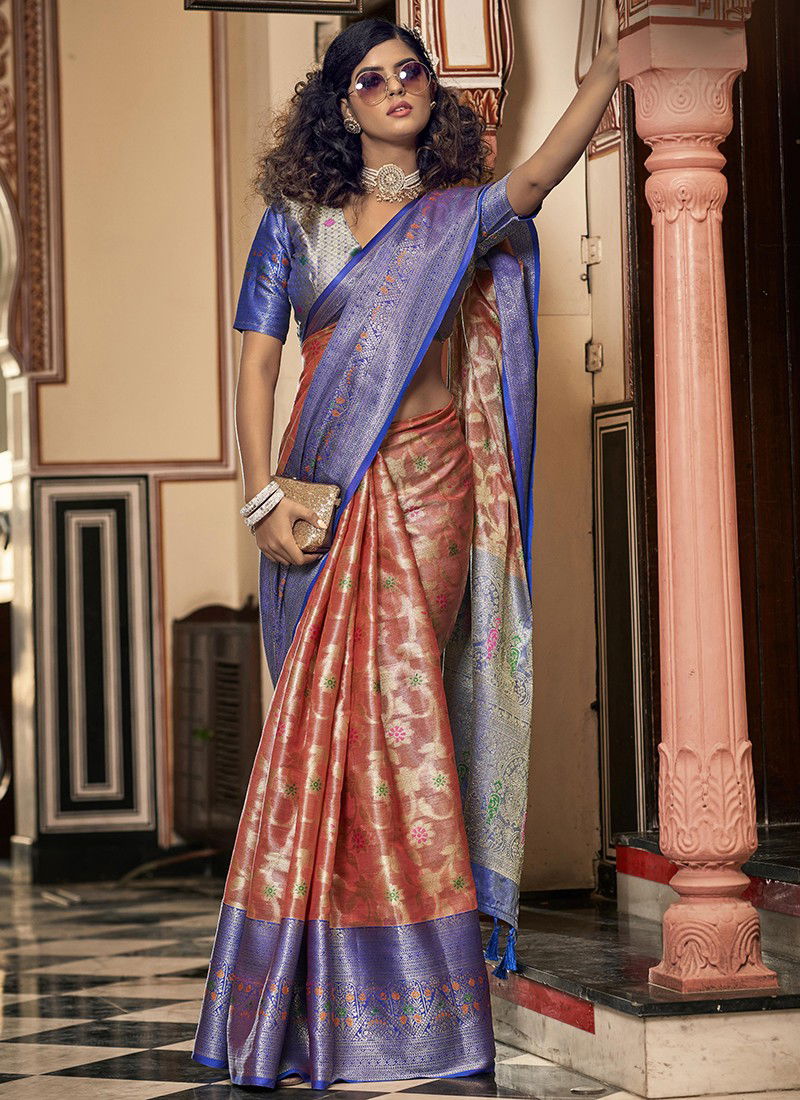 Peach And Blue Colour BK 8727 Festive Wear Wholesale Silk Sarees 6009