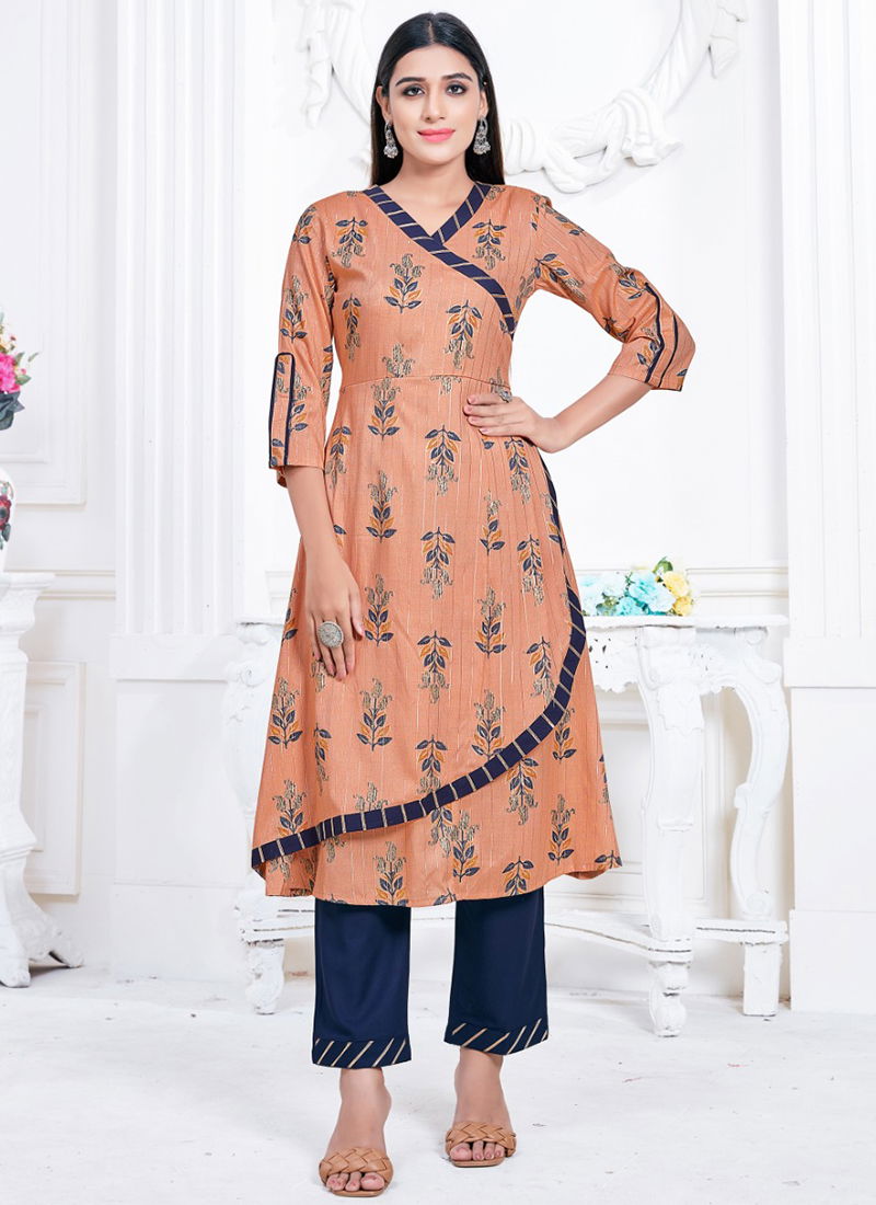 Peach And Blue Colour Ladli Fancy Wear Wholesale Kurti With Bottom 1468