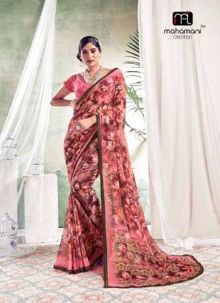 Peach And Brown Colours By Mahamani Creation Daily Wear Printed Heavy waitless Saree Orders in India 1001