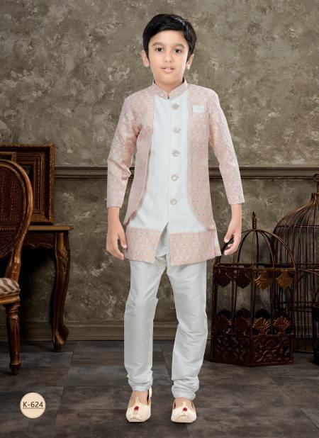 Peach And Off White Colour Kids Vol 5 Boys Wear Kurta Pajama And Indo Western Catalog K 624