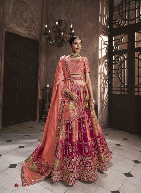 Peach And Pink Colour Vrindavan Vol 49 By Royal Banarasi Silk Designer Bridal Lehenga Choli Wholesale Suppliers In Mumbai 10294