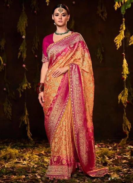 Peach And Rani Colour Bandhej Festive Wear Wholesale Silk Sarees Catalog 160
