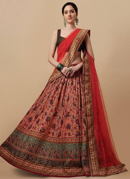 Peach And Red Colour Kalamkari Lehenga Exclusive Wear Wholesale Designer Lehenga Catalog 1510