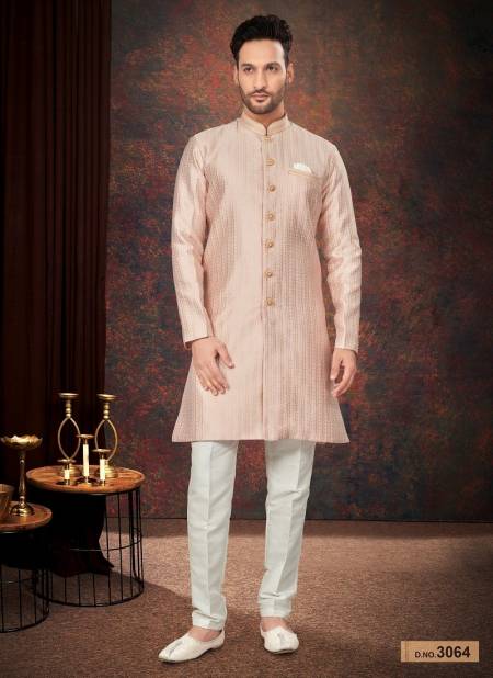 Peach And White Colour GS Fashion Function Wear Mens Desginer Indo Western Wholesalers In Delhi 3064