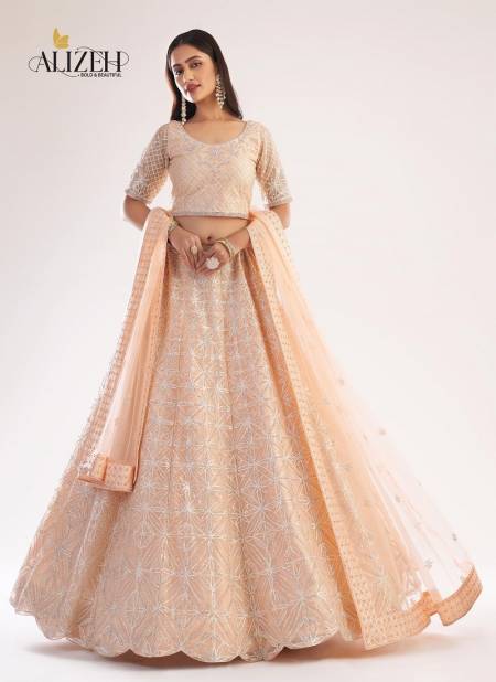 Peach Bridal Heritage Premium By Alizeh Net With Silk Party Lehenga Choli Wholesale Maufacturers 1052