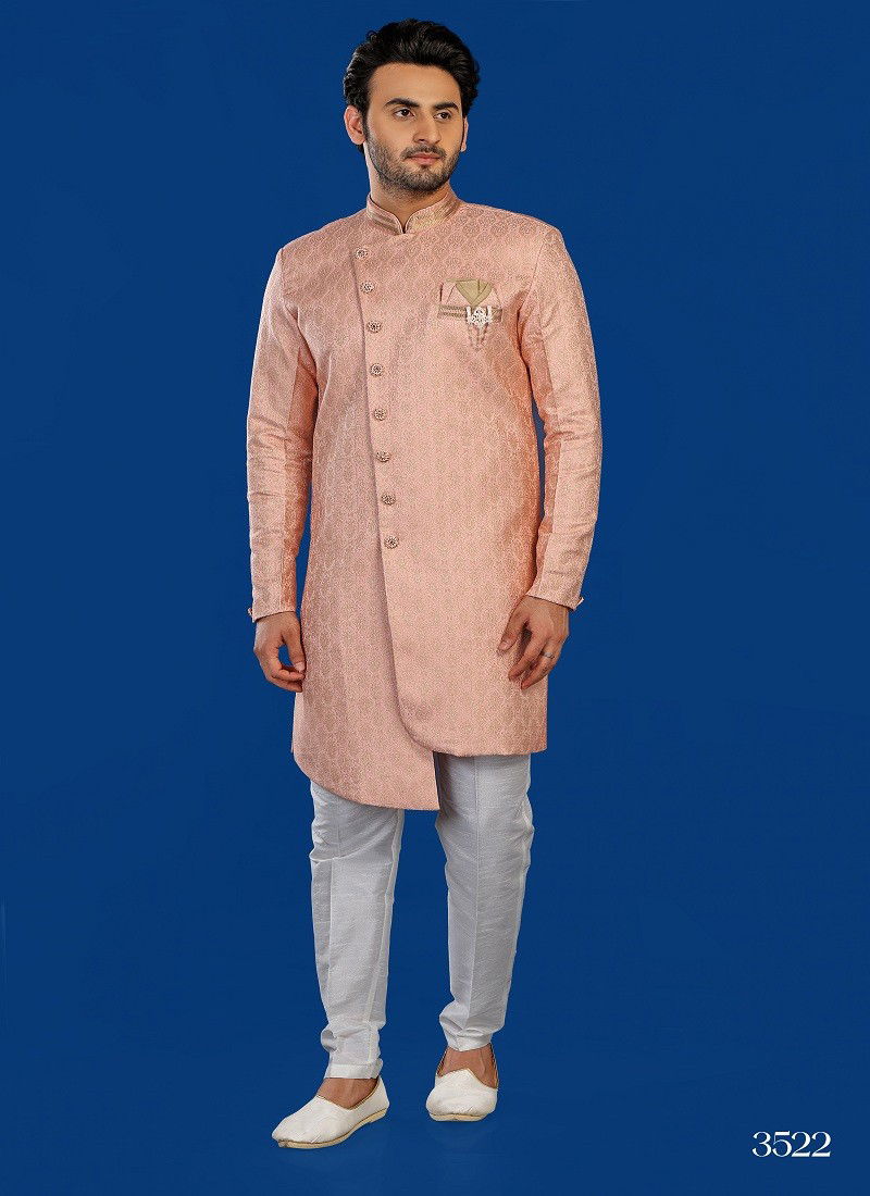 Peach Colour 1646 2 Function Wear Mens Indo Western Surat Wholesale Market 3522