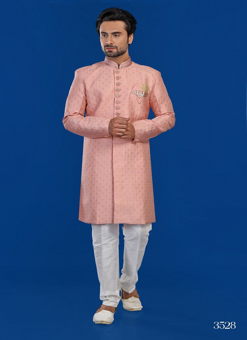 Peach Colour 1646 2 Function Wear Mens Indo Western Surat Wholesale Market 3528