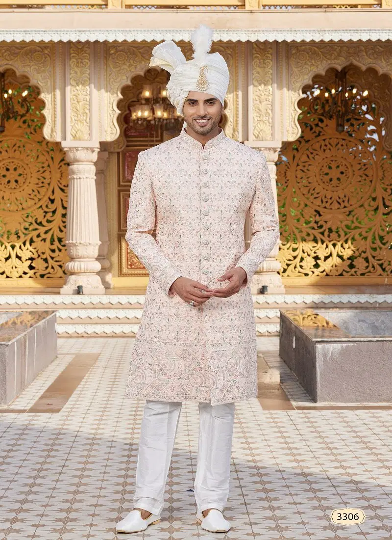 Peach Colour 1660 Function Wear Mens Sherwani Surat Orders In India 3306