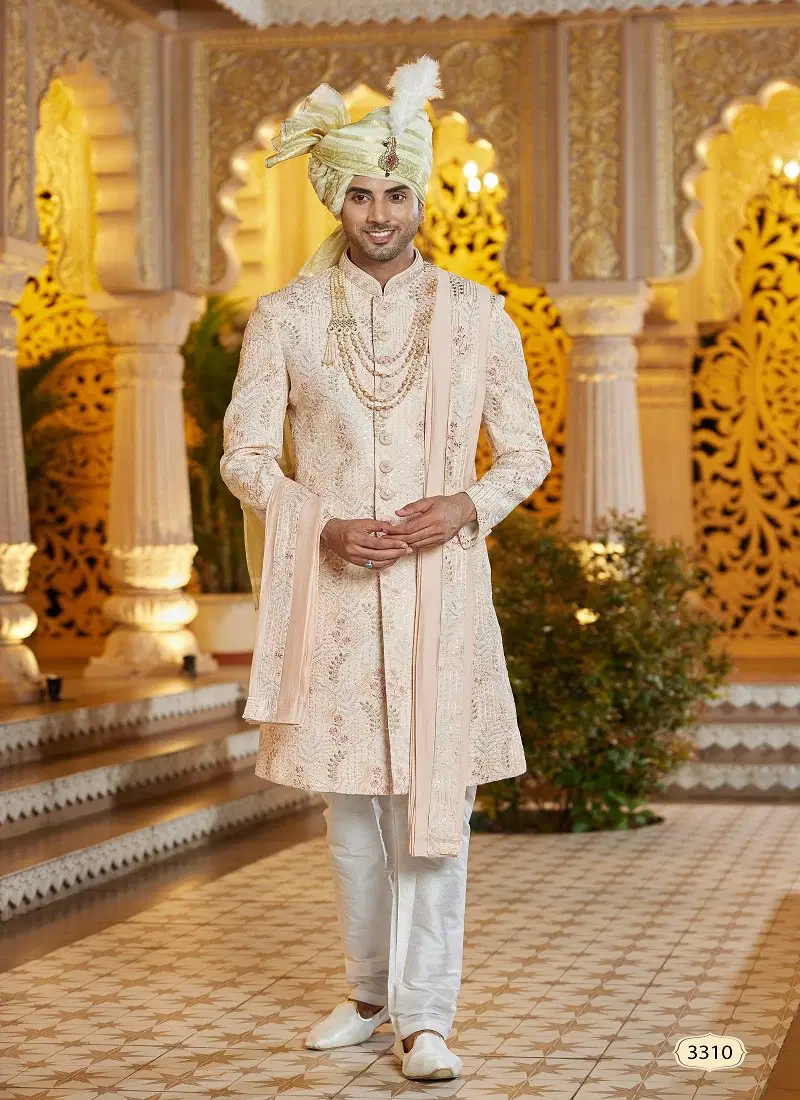 Peach Colour 1660 Function Wear Mens Sherwani Surat Orders In India 3310