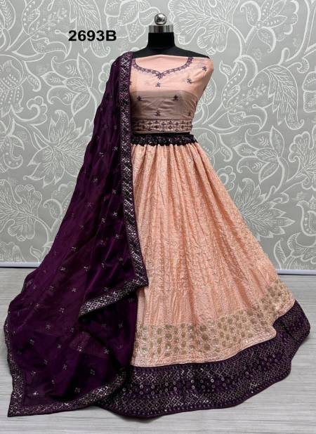 Peach Colour 2694 A To D by Anjani Art Georgette Embroidery Lehenga Choli Wholesalers In Delhi 2693B