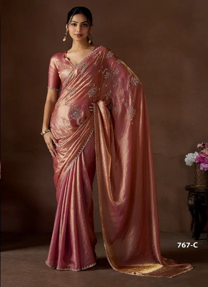 Peach Colour 767A TO 767D Mehek Satin Silk Party Wear Saree Wholesale Market In Surat 767 B