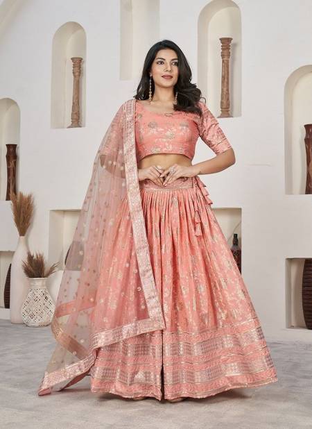 Peach Colour Aalisha Vol 1 By Aawiya Dola Jacquard Designer Lehenga Choli Wholesale Online 1014