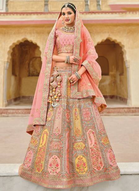 Buy Peach Bridal Lehenga Set In Organza With Jacket KALKI Fashion India