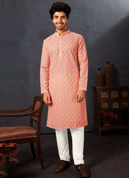 Peach Colour Aldo Ethnic Wear Wholesale Kurta Pajama Catalog AL KP 4