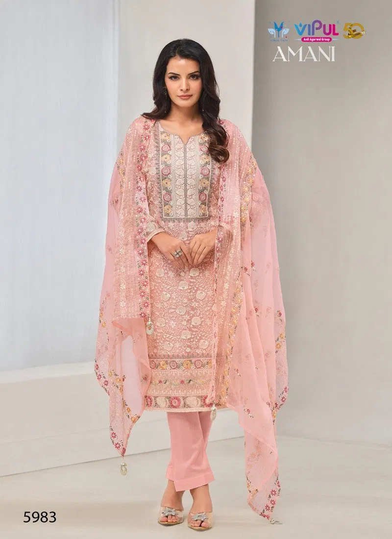 Peach Colour Amani By Vipul Organza Chiffon Embroidery Salwar Kameez Suppliers In India 5983