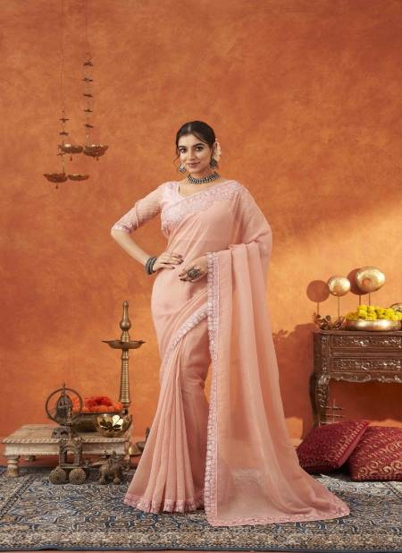 Peach Colour Anamika By Suma Designer Fancy Wholesale Saree Suppliers In Mumabi 5001