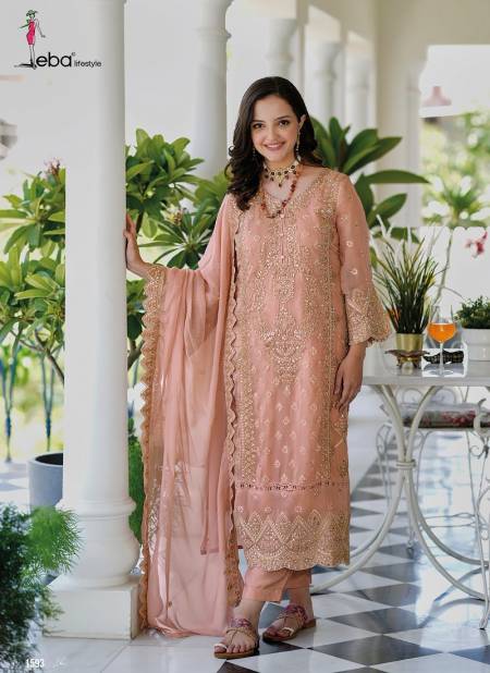 Peach Colour Anaya By Zaveri Organza Embroidered Readymade Pakistani Suit Catalog 1593