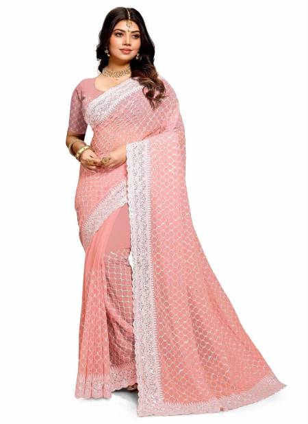Peach Colour Anupama By Utsav Nari Embroidery Occasion Wear Saree Wholesale Online 2261