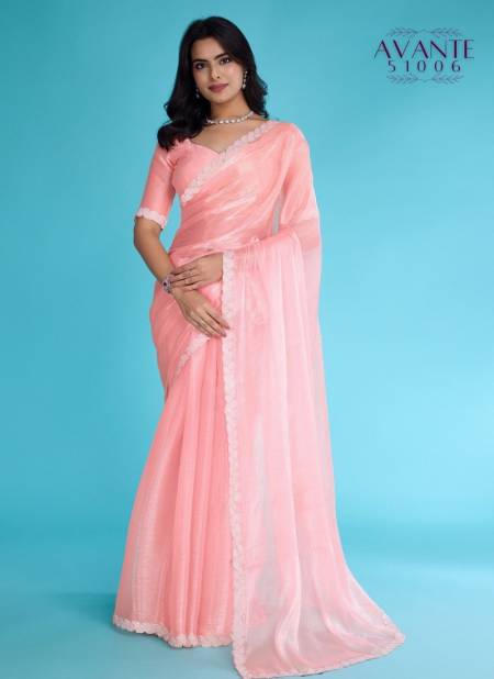 Peach Colour Avante By Sethnic Tissue Burberry Fancy Saree Exporters In India 51006