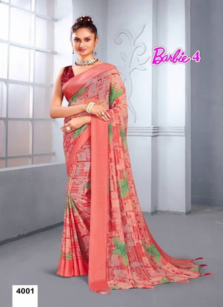 Peach Colour Barbie Vol 4 By Mahamani Creation Georgette Daily Wear Saree Wholesale Online 4001