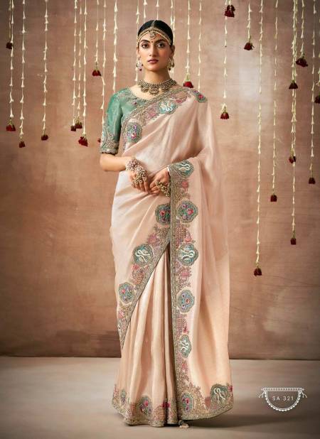 Peach Colour Dulhan By Kimora Organza Silk Weddding Wear Saree Wholesale Price In India SA 321