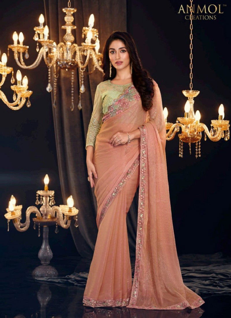 Peach Colour Elegance Vol 18 By Anmol Shimmer Georgette Designer Saree Wholesale Online 13013