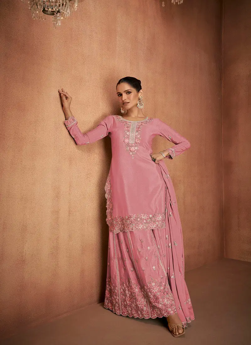 Peach Colour Elvira By Gulkayra Chinon Readymade Suits Orders In India 7488-D