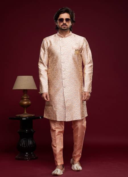 Peach Colour Exclusive Partywear Menswear Indo Western Catalog 2441