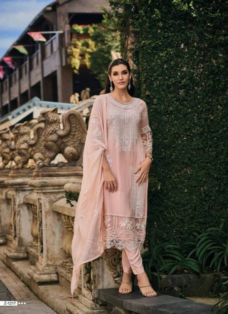 Peach Colour Femina By Zaveri Z-1217  To Z-1220 Soft Organza Surat Readymade Suits Wholesale Market Z-1217