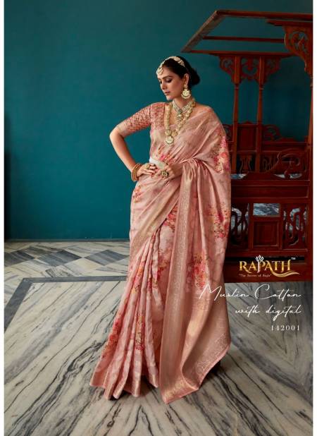 Peach Colour Fiona Silk By Rajpath Silk Saree Catalog 142001