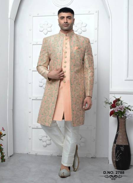 Peach Colour Function Wear Indo Western Mens Jacket Set Wholesale Shop In Surat 2788