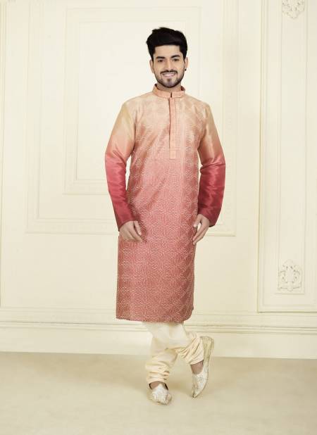 Peach Colour Function Wear Mens Kurta Pajama Wholesale Clothing Distributors In India 1611-1