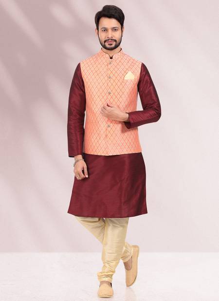 Peach Colour Function Wear Wholesale Modi Jacket Kurta Pajama Catalog 1890