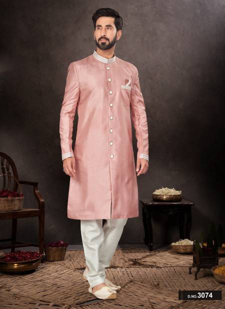 Peach Colour GS Fashion Party Wear Mens Designer Indo Western Wholesale Clothing Distributors In India 3074