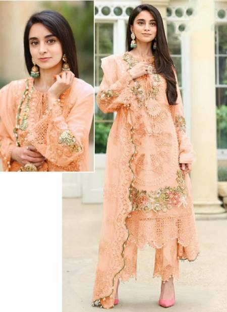 Peach Colour Iznik Vol 1 Wholesale Designer Georgette Pakistani Suit Catalog 2020 D