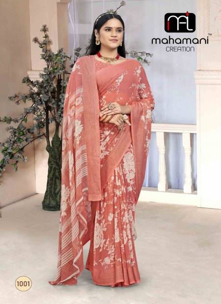 Peach Colour Jaya Vol 1 By Mahamani Creation Printed Saree Wholesalers In Delhi 1001