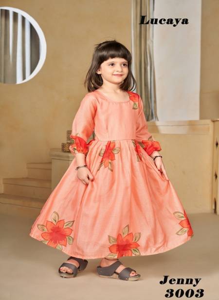 Peach Colour Jenny vol 3 By Lucaya 3001 To 3006 Kids Printed Girls Frock Wholesale Shop In Surat Jenny 3003