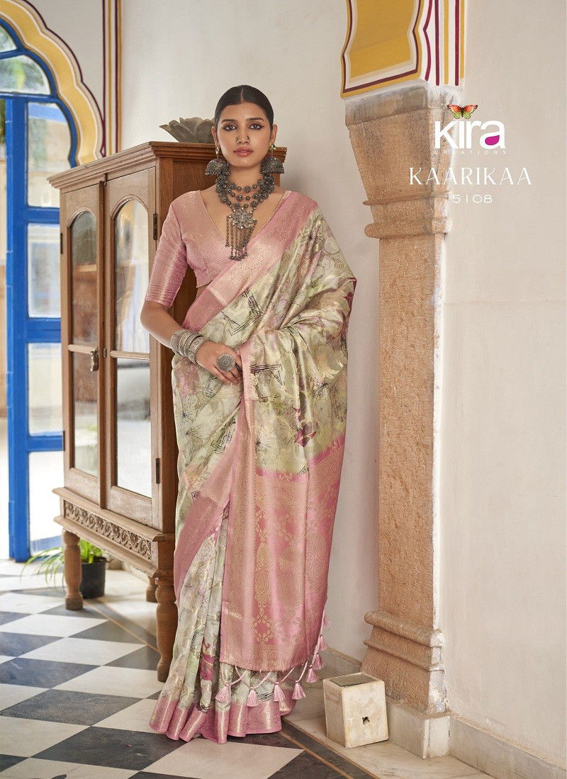 Peach Colour Kaarika By Kira Soft Cotton Silk Printed Saree Orders In India 5108