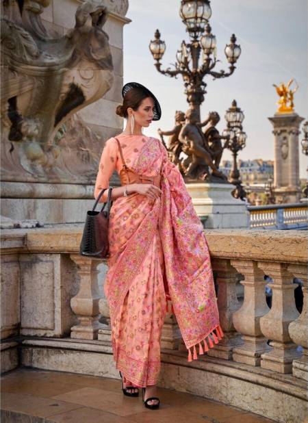 Peach Colour Kaarsi Silk By Rajtex Organza Parsi Handloom Weaving Saree Orders In India 346002