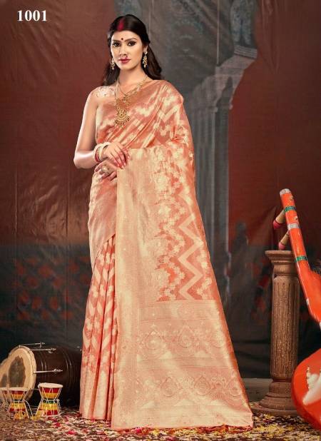 Peach Colour Kajal By Sangam Cotton Saree Catalog 1001
