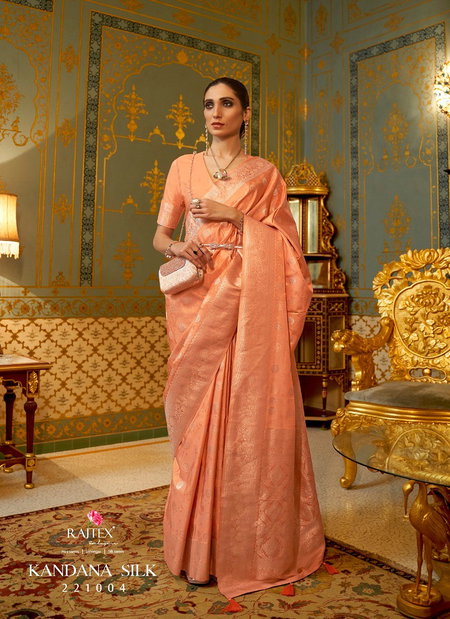 Peach Colour Kandana Silk By Rajtex Handloom Weaving Saree Suppliers In India 221004