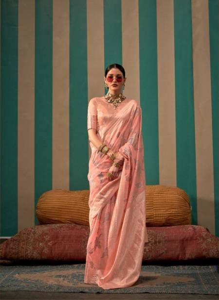 Peach Colour Kapri Linen By Rajbeer Wedding Handloom Weaving Sarees Exporters in India 15004