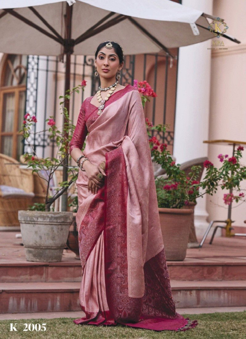 Peach Colour Kasha Vol 2 By Kira Mushroom Satin Wedding Wear Sarees Suppliers In India K2005